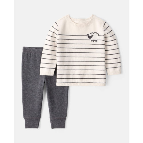 Baby Boy Sheep Long-Sleeve Tee & Pant Set - White/Grey - Carter's | Carter's