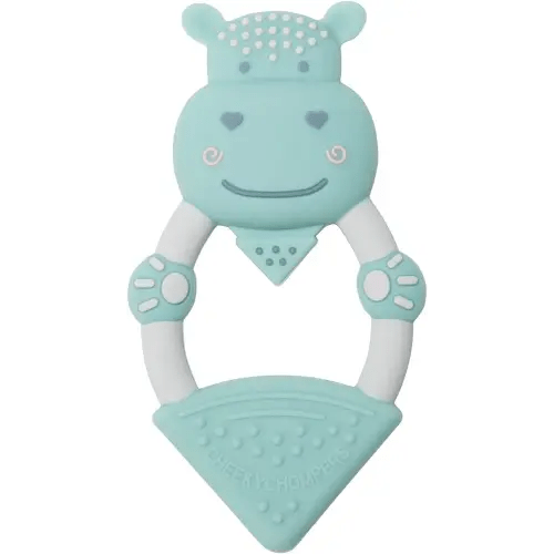 Cheeky Chompers Animal Baby Teether | Teething Toy for Baby, Easy to Hold Teething Ring w/Gel Applicator & Soft Silicone, Freezable, Soothes Young Gums, 100% Safe (Chewy The Hippo)
