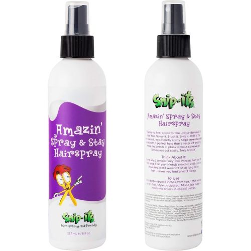 Snip-its Amazin' Spray & Stay Kids Hair Spray 8oz | Medium Hold Kids Hair Styling Product – Non-Aerosol Hairspray with Fresh Smell – Made in USA with Natural Ingredients | Salon Quality Kid Friendly