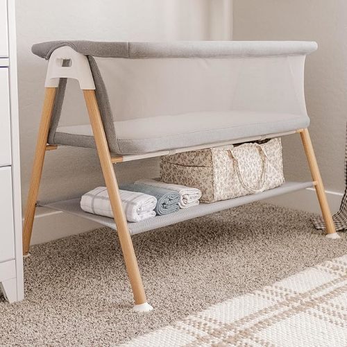 Newton Baby Essential Bassinet | Includes Breathable Crib Mattress, Portable Design, Mesh Walls, Built-in Storage Shelf, Grey