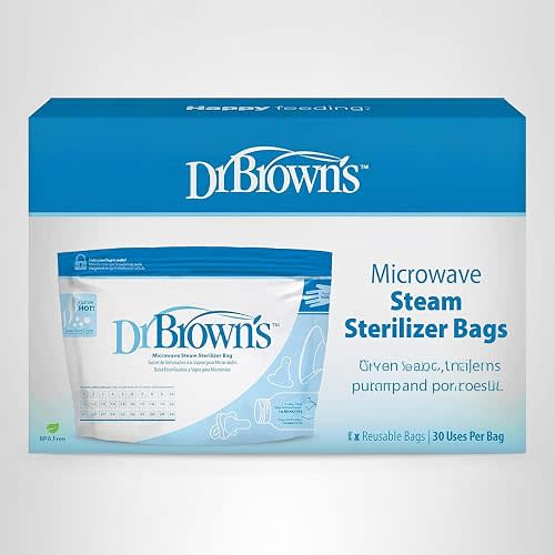 Dr. Brown's Microwave Steam Sterilizer Bags for Baby Bottles, Pacifiers, Pump Parts and Accessories, Travel Baby Bottle Sterilizer, 30 Uses per Bag, 5 Count (Pack of 1)