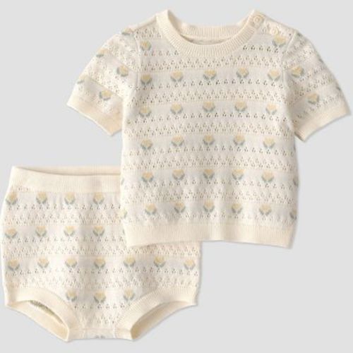 Little Planet by Carter's Baby Girls' Organic 2pc Floral Sweater Set - Ivory Newborn