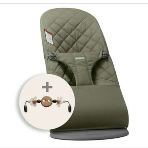 Bouncer Bundle Woven, Classic Quilt with Toy - Dark Green