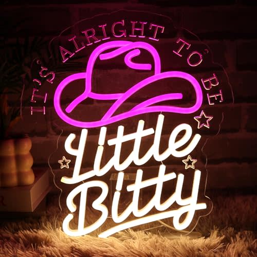 It's Alright To Be Little Bitty Neon Sign for Wall Decor Dimmable Cowboy Hat Led Sign for Bedroom Neon Light for Western Farmhouse Nursery Decor Home Baby Shower Party Gift for Kids Girls