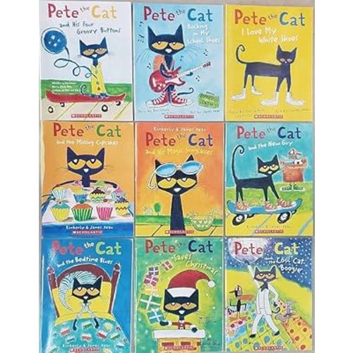 Pete the Cat 9-Book Set – Includes White Shoes, Four Groovy Buttons, Rocking in My School Shoes, Missing Cupcakes, Magic Sunglasses, New Guy, Bedtime Blues, Saves Christmas & Cool Cat Boogie