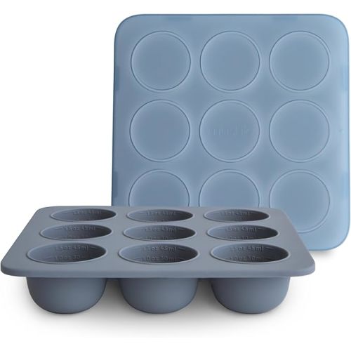 mushie Silicone Baby Food Freezer Tray with Lid | 9 Cups x 1.5oz | BPA Free Storage Container (Tradewinds)