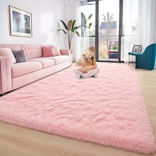 Foxmas Large Area Rugs for Living Room Bedroom 5x8 Feet, Fluffy Kids Room Plush Shaggy Nursery Rug Furry Throw Carpets for Boys Girls, College Dorm Fuzzy Rugs Home Decorate Rug, Pink