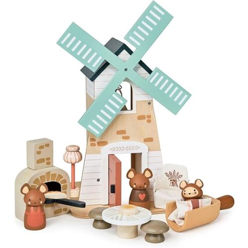Tender Leaf Toys - Penny Windmill - Adorable Wooden Rotating Windmill with Toy Mouse Family and Accessories - Imaginative Play Set - Develop Creative Storytelling - Improve Fine Motor Skills - Age 3+