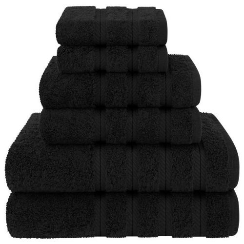 American Soft Linen 6 Piece Towel Set, 100% Cotton Bath Towels for Bathroom, Black