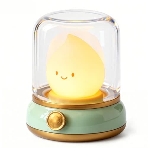 BANDIANCY Cute Smiley Lamp, Portable LED Camping Lantern Night Light, Rechargeable, Dimming, Table Bedside Candle Light for Baby Nursery Decor, Bedroom, Bathroom