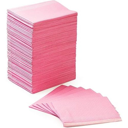 JMU 125 Pack Dental Bibs, Pink Dental Bibs Disposable 3-Ply Patient Bib