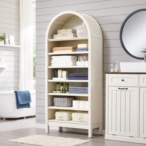 Rebrilliant 71" Tall Arched Bathroom Storage Cabinet, 7-Tier Modern Farmhouse Storage Cabinet with Adjustable Shelves, Wood Freestanding Cabinet for Bathroom, Living Room, Entryway, Hallway & Reviews | Wayfair