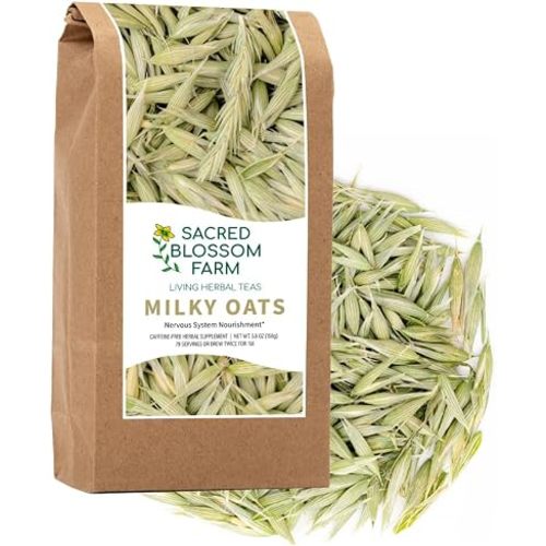 Milky Oats, Organically Grown in Wisconsin | 5.6 oz | 79 Servings | Sacred Blossom Farm | Herbal Tea & Medicinal Herbs | Loose Leaf | Regenerative Farming | Single Source | Avena Sativa