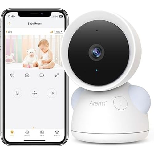 ARENTI Baby Camera Monitor, 2K/3MP WiFi 6, Smartphone App, Super Night Vision, Crying Detection, Auto Tracking, Temp&Humidity Sensor, Cloud&SD Card Storage (D3)