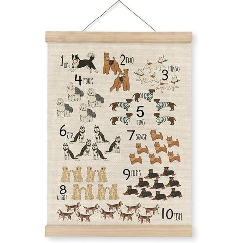 MAQIKA Numbers Poster Framed with Wood Hanger, Playroom Wall Decor, Nursery Wall Decor, Animal Hanging Wall Decor, Alphabet Numbers Canvas Wall Art for Classroom Kids Room Toddlers Room 12x16 Inch
