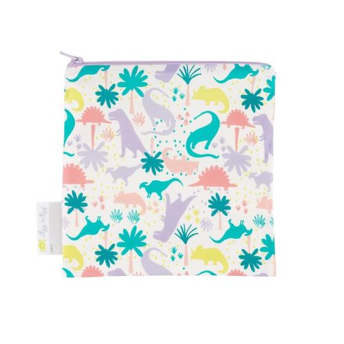 Itzy Ritzy Reusable Snack Bag – 7” x 7” BPA-Free Snack Bag is Food Safe, Washable & Ideal for Storing Snacks, Pacifiers, Electronics & Makeup in a Diaper Tote, Purse or Suitcase, Purple Dinosaur