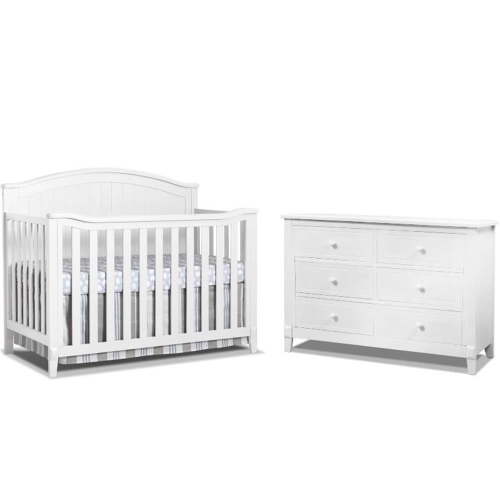 Baby Crib and 6 Drawer Double Dresser Set in White