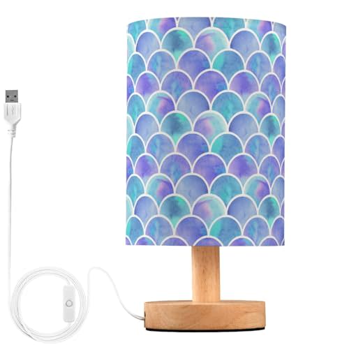 ALAZA Watercolor Rainbow Scales Of Mermaid Decor Bedside Table Lamp with USB Port for Bedroom Nightstand Office Desk LED Bulb Included
