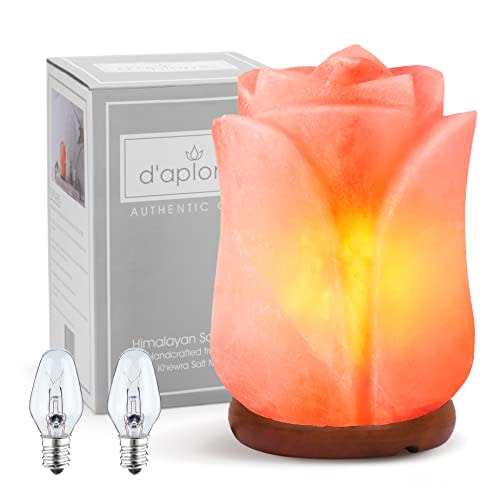 d'aplomb 100% Authentic Natural Himalayan Salt Lamp;Hand Carved Flower Rose Crystal Rock Salt from Himalayan Mountains; Dimmer Cord (Pink Flower)