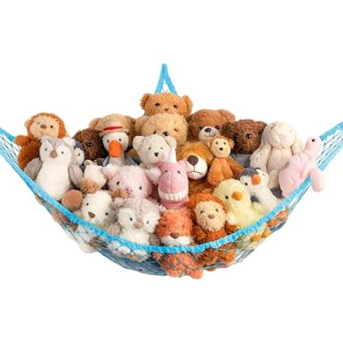Stuffed Animal Storage Hammock Net Corner - Large Toy Hammock Net for Stuffed Animals Room Decor - Cute Stuff Animal Organizer Holder for Plush Plushie - Kids Baby Nursery Wall Bedroom Home Decor