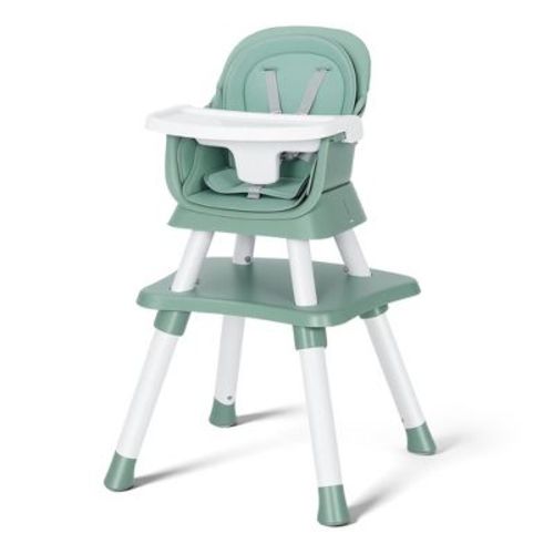 TODECARE Baby High Chair, 8 in 1 Convertible Highchair for Baby & Toddler, Booster Seat, Chair with Safety Harness, Removable Tray, White & Green