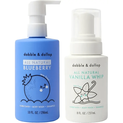 Dabble & Dollop Blueberry + Vanilla Kids 3-in-1 Body Wash, Shampoo & Bubble Bath Bundle – Gel + Foam Whip Set, Tear-Free, Gentle, Natural-Origin, Hypoallergenic and Safe for Sensitive Skin (Pack of 2)