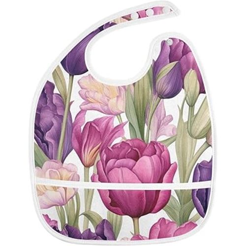 Baby Bibs for Boy and Girls 5 Pack Cotton Adjustable Newborn Bibs for Drooling & Teething, Purple Tulip