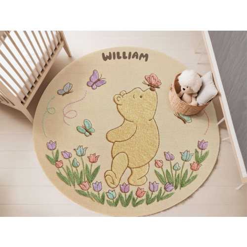 Personalized Winnie the Pooh Rug, Classic Pooh Nursery Decor, Round Disney Rug, Custom Name Baby Mat