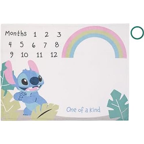 Disney Stitch Blue, Teal, Lime, Pink, and White One of a Kind Super Soft Photo Op Milestone Baby Blanket