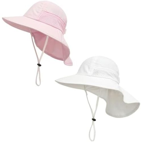 Winzik Toddler Sun Hat, Baby Boys Girls Wide Brim Beach Hats with Neck Flap Kids UPF 50+ Summer Caps