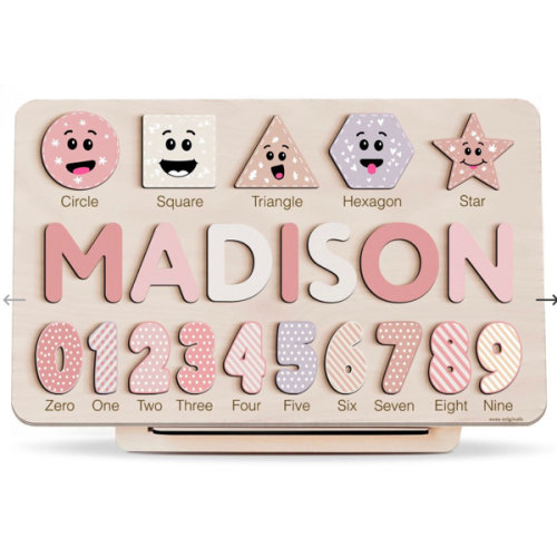 Personalized Wooden Name Puzzle with Numbers & Shapes – Imperial – Zuzu Puzzle