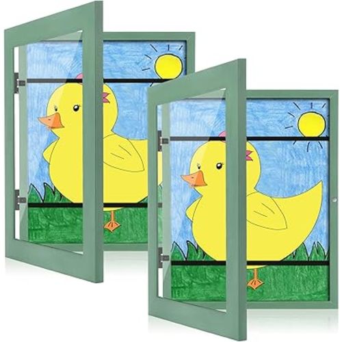 [2-Pack] Kids Art Frames, 8.5x11 Front Opening Kids Artwork Frames Changeable, Olive Green Artwork Display Storage Frame for Wall, Holds 50 Pcs, for 3D Picture, Crafts, Children Drawing, Hanging Art,