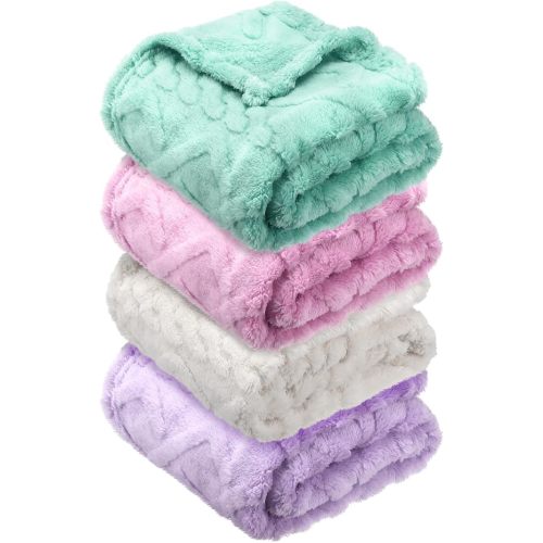 VitalCozy 4 Pcs Soft Fleece Baby Blankets Set 30" x 40" 3D Plush Warm Nursery Swaddling Bed Blanket Little Boys Girls Infant Toddlers and Newborn Receiving Gifts Blankets(Light Color)