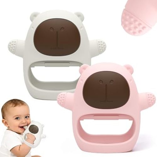 2 Pack Baby Teething Toys, Capybara Design, Silicone Baby Teether, Teething Mitten for Babies 3-6 Months, Teething Relief for Babies 6–12 Months, Newborn Infants Toddler Sensory Chew Toys