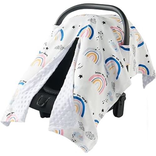 Car Seat Cover for Baby - Carseat Covers Boy Girl, Opening Peekaboo Infant Car Seat Covers for Winter, Warm Cozy Baby Nursing Cover with Windproof Design - Rainbow