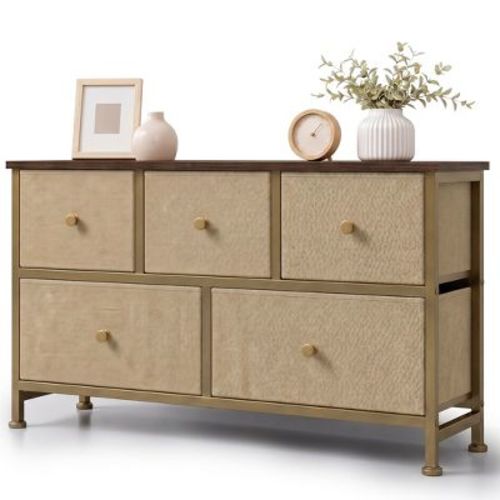 JIONJOY 5 Drawer Dresser for Bedroom, Fabric Storage Chest with Metal Frame for Closet, Entryway, Small Spaces