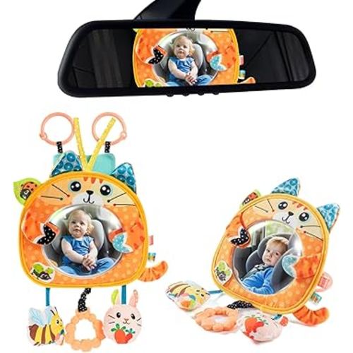 Jollybaby Car Seat Crib Stroller Play Gym Hanging Toy for Baby 0-3-6-12 Months, Tummy Time Mirror Toys Gifts for Newborn Infants, Carseat Travel Toy for Road Trip - Cat
