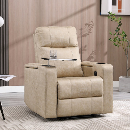 Latitude Run® Ryun 33.1'' Wide Contemporary Breathable Leather Power Recliner with Arm Table and Cup holder & Reviews | Wayfair