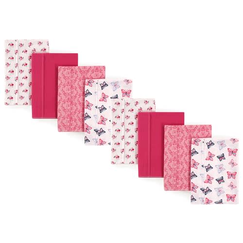 Hudson Baby Cotton Poly Flannel Burp Cloths Multipack, Butterflies 8-Pack, One Size