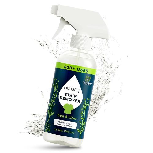 Puracy Stain Remover Spray, Natural Based Travel and Laundry Stain Cleaner for Clothes, Baby Essentials, Kids Stains, Oil and Fabric Spot Cleaner (Unscented, 12 oz)