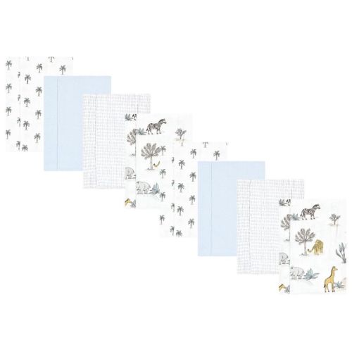 Hudson Baby Boys Cotton Poly Flannel Burp Cloths 8-Pack, Boy Safari World, One Size