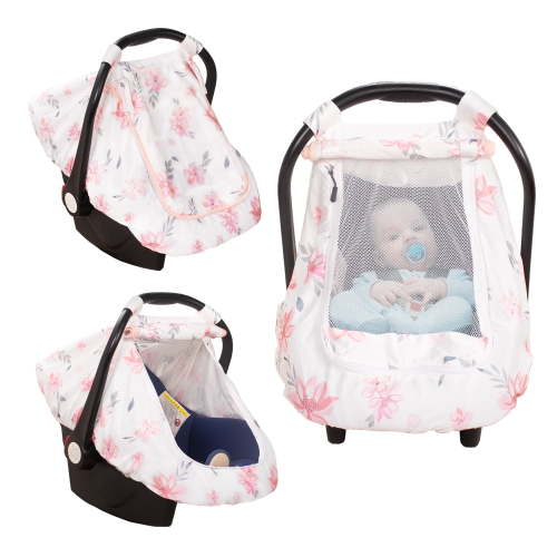 Beavtaens Baby Car Seat Cover, Stretchy Infant Carseat Canopy, with Breathable Peep Window, Flowers