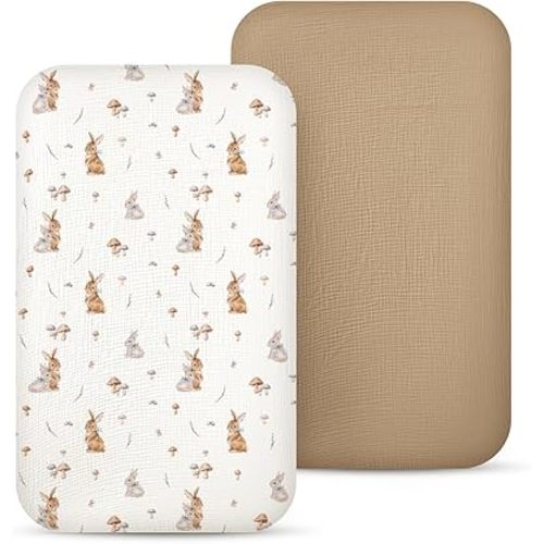 lulumoon Baby Bassinet Sheets Muslin: Cotton Bedside Bassinet Sheets Floral for Girls - Fitted for Bedside Sleeper Mattress