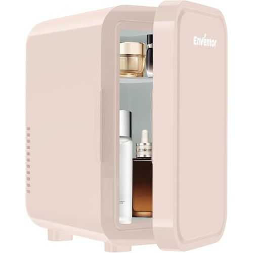 Enventor Mini Fridge with Cooling and Warming, 6L/8Can, AC/DC Power, Pink