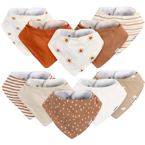 10-Pack Baby Neutral Rust Suns & Rainbows Jersey Bandana Bibs – Gerber Childrenswear