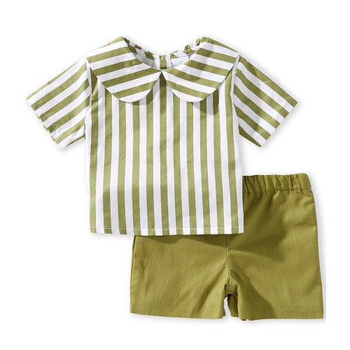 Edgehill Collection x Megan Karp Baby Boys Jack Stripe Peter Pan Collar Top & Shorts Set