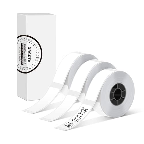ORGSTA Label Maker Tape, Laminated Thermal Label Tape Replacement, White | 0.47"x1.57" Self-Adhesive Labeling Tape, 160 Tapes/Roll, 3 Rolls, Compatible with S001 Label Maker, Waterproof, Oil-proof
