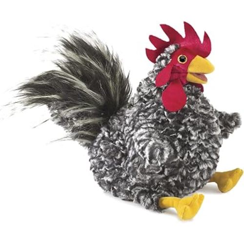 Folkmanis Barred Rock Rooster Hand Puppet, Black, White, Red, Yellow