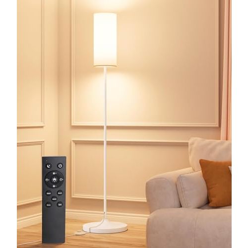 luckystyle LED Floor Lamp for Living Room, Dimmable Standing Lamps with Foot Switch,Remote Custom Color Temperature White Pole Lamp with Lampshade,12W Led Bulb Tall Lamps for Bedroom Office Kid Room