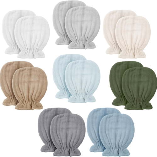 TELOLY Newborn Baby Muslin Mittens 0-6 Months No Scratch Elastic Wrist Soft Breathable Gloves Cotton for Infant